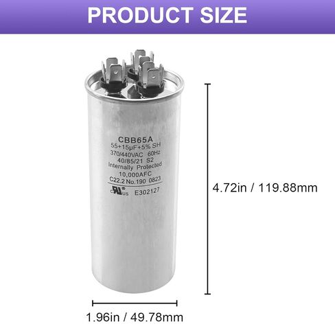 55 + 15 فائق التوهج 55/15 MFD 370/440 VAC مكثف تشغيل دائري مزدوج لمجموعة الخدمة Dometic 3314471.017، ومكثف التيار المتردد RV، ومضخة حرارية، ومكثف مستقيم بارد، ومحركات التيار المتردد أو مكيفات الهواء in Kuwait