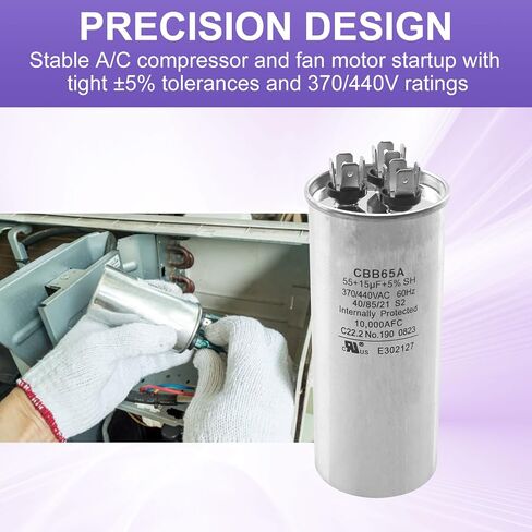 55 + 15 فائق التوهج 55/15 MFD 370/440 VAC مكثف تشغيل دائري مزدوج لمجموعة الخدمة Dometic 3314471.017، ومكثف التيار المتردد RV، ومضخة حرارية، ومكثف مستقيم بارد، ومحركات التيار المتردد أو مكيفات الهواء in Kuwait