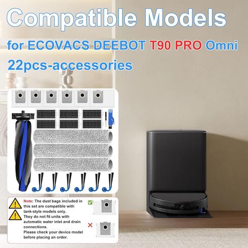 ملحقات المكنسة الكهربائية ECOVACS DEEBOT T90 Pro Omni | طقم بديل T90 Pro Omni 24 قطعة، 1 فرشاة رئيسية، 3 ممسحات دوارة، 6 فلاتر، 6 فرش جانبية، 6 أكياس غبار in Kuwait