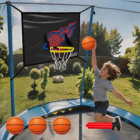 Trampoline Basketball Hoop, Adjustable Basketball Hoop for Trampoline with 3 Mini Balls and Pump, Universal Trampoline Accessories of All Ages, Trampolines Basketball Fit 8 10 12 14 15 16FT in Kuwait