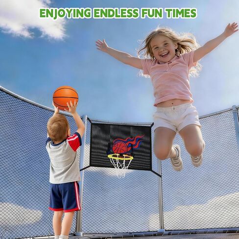 Trampoline Basketball Hoop, Adjustable Basketball Hoop for Trampoline with 3 Mini Balls and Pump, Universal Trampoline Accessories of All Ages, Trampolines Basketball Fit 8 10 12 14 15 16FT in Kuwait