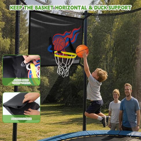 Trampoline Basketball Hoop, Adjustable Basketball Hoop for Trampoline with 3 Mini Balls and Pump, Universal Trampoline Accessories of All Ages, Trampolines Basketball Fit 8 10 12 14 15 16FT in Kuwait