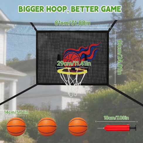 Trampoline Basketball Hoop, Adjustable Basketball Hoop for Trampoline with 3 Mini Balls and Pump, Universal Trampoline Accessories of All Ages, Trampolines Basketball Fit 8 10 12 14 15 16FT in Kuwait