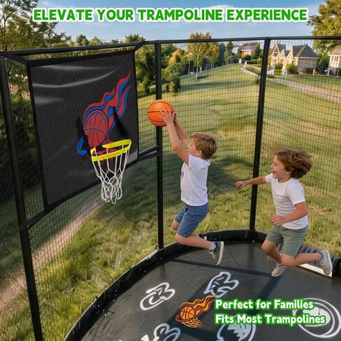 Trampoline Basketball Hoop, Adjustable Basketball Hoop for Trampoline with 3 Mini Balls and Pump, Universal Trampoline Accessories of All Ages, Trampolines Basketball Fit 8 10 12 14 15 16FT in Kuwait