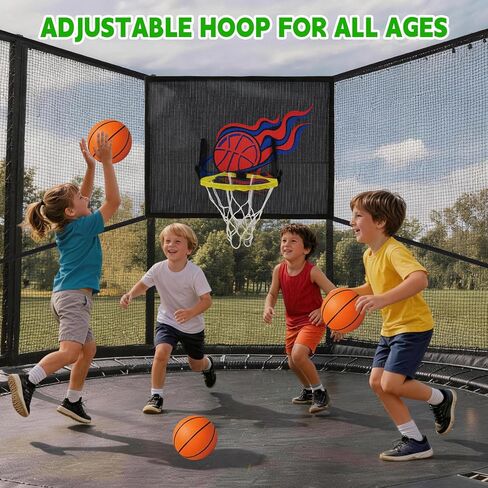 Trampoline Basketball Hoop, Adjustable Basketball Hoop for Trampoline with 3 Mini Balls and Pump, Universal Trampoline Accessories of All Ages, Trampolines Basketball Fit 8 10 12 14 15 16FT in Kuwait
