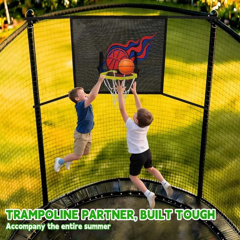Trampoline Basketball Hoop, Adjustable Basketball Hoop for Trampoline with 3 Mini Balls and Pump, Universal Trampoline Accessories of All Ages, Trampolines Basketball Fit 8 10 12 14 15 16FT in Kuwait