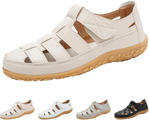 MOYOWEI Women's Summer Leather Fisherman Sandals,Comfort Closed Toe Hollow Arch Support Adjustable Beach Flat Walking Shoes in Saudi Arabia