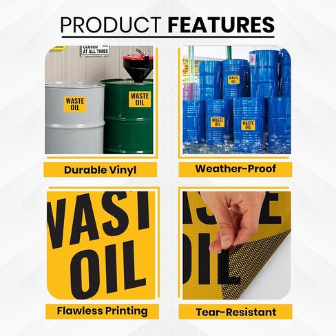 5 x Waste Oil Signs – Caution Used Oil Warning Stickers for Used Oil Containers and Tanks – 7 x 5 Vinyl Labels – Self-Adhesive, Non-Rusting, Weatherproof, Waterproof Decals for Business, Shops, Warehouses, Construction Sites in Kuwait