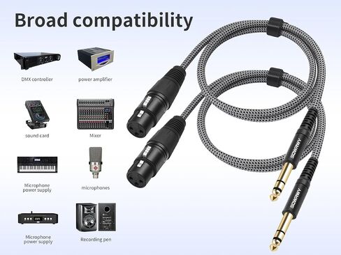 2 حزمة XLR أنثى إلى 1/4 TRS كابل 3FT - سلك صوت متوازن مضفر، 3-Pin XLR أنثى إلى 6.35 مم TRS كابل ميكروفون ذكر للخلاط، ومكبرات الصوت النشطة، ومعدات الاستوديو in Kuwait