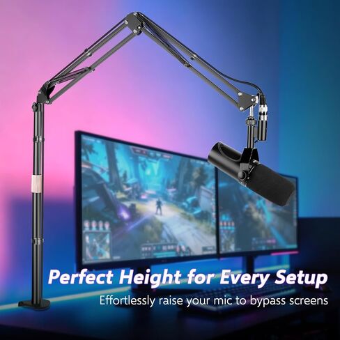 ذراع ميكروفون قابل للتعديل مع قضيب ارتفاع قابل للتمديد، حامل ميكروفون ممتاز لـ HyperX QuadCast، Shure MV7، Blue Yeti، مثالي للبودكاست، والبث، والألعاب، والتسجيل in Kuwait
