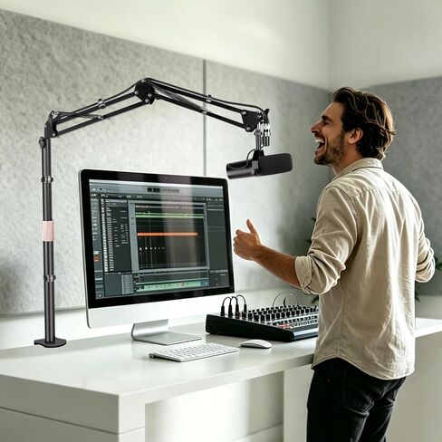 ذراع ميكروفون قابل للتعديل مع قضيب ارتفاع قابل للتمديد، حامل ميكروفون ممتاز لـ HyperX QuadCast، Shure MV7، Blue Yeti، مثالي للبودكاست، والبث، والألعاب، والتسجيل in Kuwait