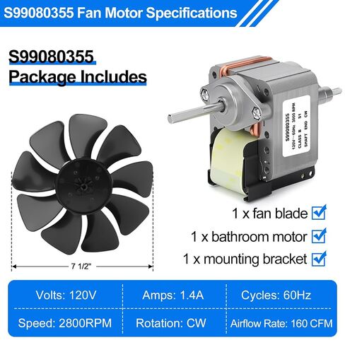 S99080355 99080355 استبدال محرك مروحة عادم الحمام، 160 CFM محرك مروحة تهوية عالي التدفق متوافق مع 503-A 503-B 503-C 503-MG 8310-B - ترقية قوية لتهوية المنزل والمطبخ in Kuwait