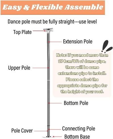 Professional Dancing Pole Dance Pole Ceiling Mount, 9ft 10ft 11ft 12ft Spinning Static Dancing Pole for Home Bedroom Apartment Club Tall Ceiling, Stripper Pole for Heavy Duty Plus Size Women, Holds Up in Kuwait