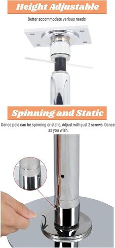 Professional Dancing Pole Dance Pole Ceiling Mount, 9ft 10ft 11ft 12ft Spinning Static Dancing Pole for Home Bedroom Apartment Club Tall Ceiling, Stripper Pole for Heavy Duty Plus Size Women, Holds Up in Kuwait