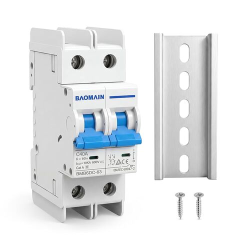 قاطع دائرة BAOMAIN DC 40A C40A، 2 قطب 600 فولت مفتاح فصل الطاقة الشمسية الكهروضوئية غير المستقطبة، قدرة كسر 10 كيلو أمبير، معتمد من TUV، يتضمن سكة DIN، لأنظمة طاقة التيار المستمر الاحترافية in Kuwait