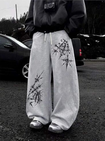 السراويل الفضفاضة للرجال Y2K Graphic Sweatpants أزياء للجنسين السراويل المتضخم للرجال مع جيوب ورباط in Kuwait