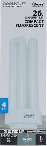 لمبة إضاءة Feit Electric 26 وات PLT CFL، قاعدة GX24Q-3 ذات 4 دبابيس، 1600 لومن، 4100 كلفن أبيض بارد، لمبة فلورسنت مدمجة على شكل PL للأغراض العامة وإضاءة المهام، عمر 10,000 ساعة، PLT26E/41 in Kuwait
