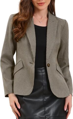 Allegra K Plaid Business Blazer for Women's Houndstooth Lapel Collar One Button Work Office Suit Jacket in Kuwait