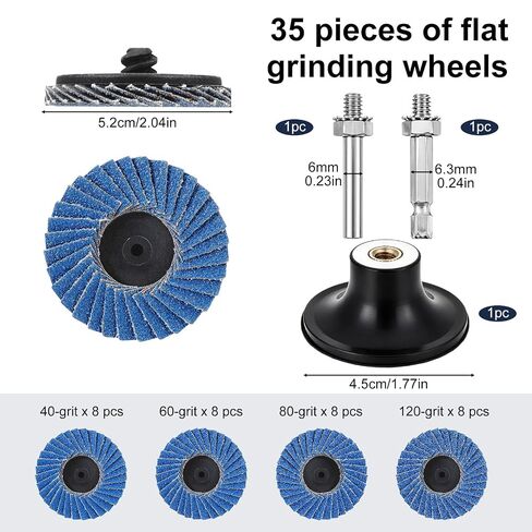 Flap Discs for Die Grinder with 1/4" Holder Roll Lock Sanding Disc 32 Pcs | 40/60/80/120 Grit Flat Flap Discs for Surface Grinding, Stock, Rust Removal, Finishing, Deburring in Kuwait