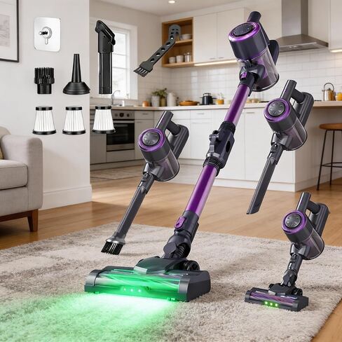 Cordless Vacuum Cleaner, Hardwood Floor Vacuum Cleaners for Home, Stick Wireless Vacuum with LED Light, 50 Min Runtime and Self-Standing, Lightweight Vacuum for Pet Hair, Carpets & Hard Floors in Kuwait