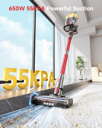 Cordless Vacuum Cleaner, 650W Powerful Suction Stick Vacuum, 75-Min Runtime & 2.5L Large Dust Cup, Anti-Tangle, Self-Standing, Lightweight Vacuum Cleaners for Home, Carpet, Hardwood Floor, Pet Hair in Kuwait
