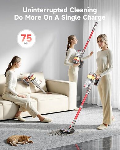 Cordless Vacuum Cleaner, 650W Powerful Suction Stick Vacuum, 75-Min Runtime & 2.5L Large Dust Cup, Anti-Tangle, Self-Standing, Lightweight Vacuum Cleaners for Home, Carpet, Hardwood Floor, Pet Hair in Kuwait