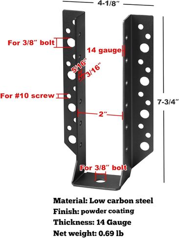 6 Pack Actual 2x6 Rough Cut Joist Hanger,Repair for Old Work Joist,Black | 14 Gauge in Saudi Arabia