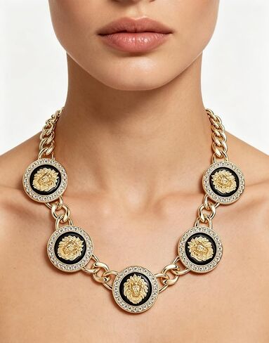 Women's Statement 5 Lion Heads Chunky Chain Necklace Hip Hop Crystal Linked Necklaces Basketball Wives Party Costume Cocktail Animal Jewelry in Saudi Arabia
