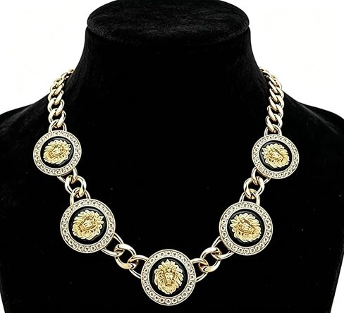 Women's Statement 5 Lion Heads Chunky Chain Necklace Hip Hop Crystal Linked Necklaces Basketball Wives Party Costume Cocktail Animal Jewelry in Saudi Arabia