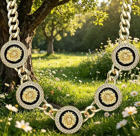 Women's Statement 5 Lion Heads Chunky Chain Necklace Hip Hop Crystal Linked Necklaces Basketball Wives Party Costume Cocktail Animal Jewelry in Saudi Arabia