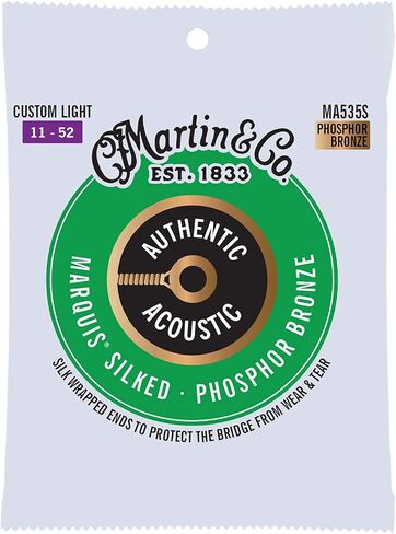 Martin Authentic Acoustic® Marquis® Silked Guitar Strings – Phosphor Bronze, Custom Light Gauge | Warm, Balanced Tone with Bridge Protection | Silk-Wrapped Ball Ends in Kuwait