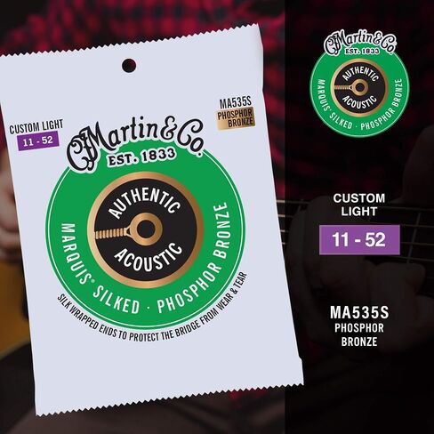 Martin Authentic Acoustic® Marquis® Silked Guitar Strings – Phosphor Bronze, Custom Light Gauge | Warm, Balanced Tone with Bridge Protection | Silk-Wrapped Ball Ends in Kuwait
