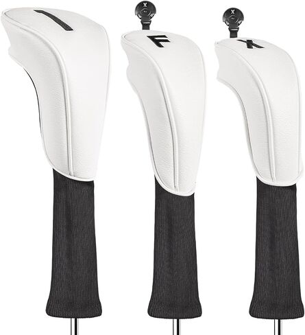 FINGER TEN Premium PU Leather Golf Club Head Covers Value 3/5 Pack for Woods Driver Fairway Hybrid, Long Neck with Interchangeable Tags for Protection Fit Most Clubs in Saudi Arabia