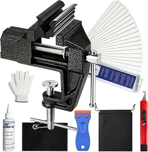 Golf Grip Kit for Regripping Golf Clubs, Complete Golf Club Regripping Kit with Vise Clamp, Rubber Shaft Clamp, Hook Blade, Grip Solvent & Repair Tools, Golf Grip Replacement Tool Set for DIY Club Repair in Kuwait