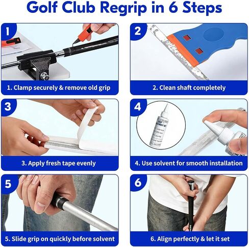 Golf Grip Kit for Regripping Golf Clubs, Complete Golf Club Regripping Kit with Vise Clamp, Rubber Shaft Clamp, Hook Blade, Grip Solvent & Repair Tools, Golf Grip Replacement Tool Set for DIY Club Repair in Kuwait