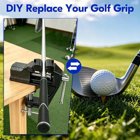 Golf Grip Kit for Regripping Golf Clubs, Complete Golf Club Regripping Kit with Vise Clamp, Rubber Shaft Clamp, Hook Blade, Grip Solvent & Repair Tools, Golf Grip Replacement Tool Set for DIY Club Repair in Kuwait