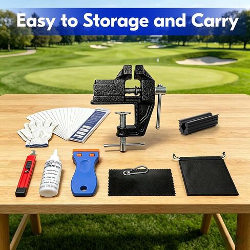 Golf Grip Kit for Regripping Golf Clubs, Complete Golf Club Regripping Kit with Vise Clamp, Rubber Shaft Clamp, Hook Blade, Grip Solvent & Repair Tools, Golf Grip Replacement Tool Set for DIY Club Repair in Kuwait