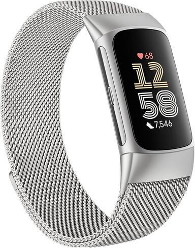 Metal Bands for Fitbit Charge 6, Adjustable Stainless Steel Magnetic Lock Breathable Mesh Wristband Strap in Kuwait