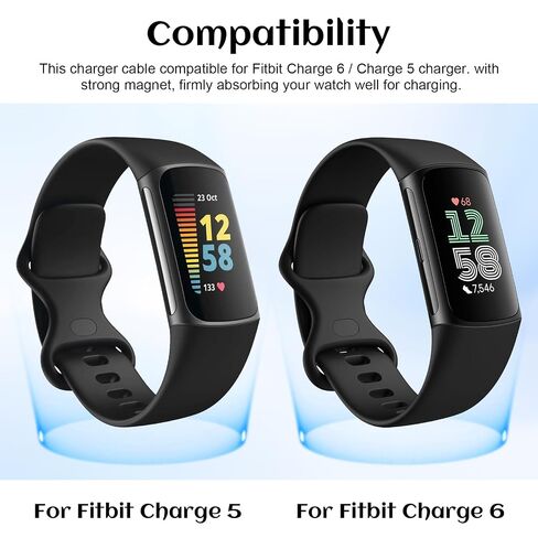 كابل شاحن Sqrmekoko بطول 3.3 قدم لـ Fitbit Charge 5 وCharge 6 وLuxe - سلك شحن USB بديل سريع للشحن السريع والآمن in Kuwait