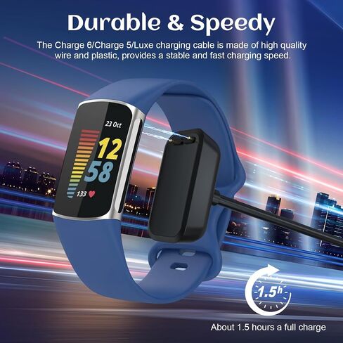 كابل شاحن Sqrmekoko بطول 3.3 قدم لـ Fitbit Charge 5 وCharge 6 وLuxe - سلك شحن USB بديل سريع للشحن السريع والآمن in Kuwait