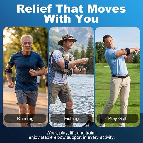 Elbow Brace with Removable Pad for Tennis Elbow & Tendonitis - Adjustable Counterforce Compression Strap for Men Women, Athletic Support for Weightlifting, Basketball, Gym, Fits 8.3-13 Inch Arms in Kuwait