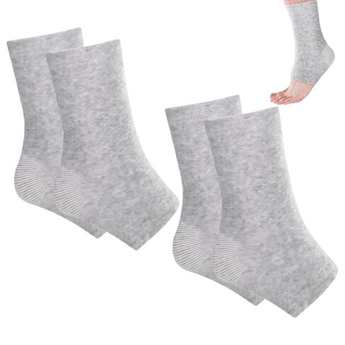 2 Pairs Bamboo Compression Socks, Soft Bamboo Foot Ankle Sleeves, Suitable for Cold Protection Against Swelling of Feet and Sprains (Gray, One Size) in Kuwait