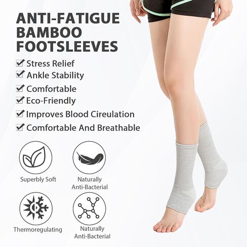 2 Pairs Bamboo Compression Socks, Soft Bamboo Foot Ankle Sleeves, Suitable for Cold Protection Against Swelling of Feet and Sprains (Gray, One Size) in Kuwait