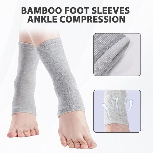 2 Pairs Bamboo Compression Socks, Soft Bamboo Foot Ankle Sleeves, Suitable for Cold Protection Against Swelling of Feet and Sprains (Gray, One Size) in Kuwait