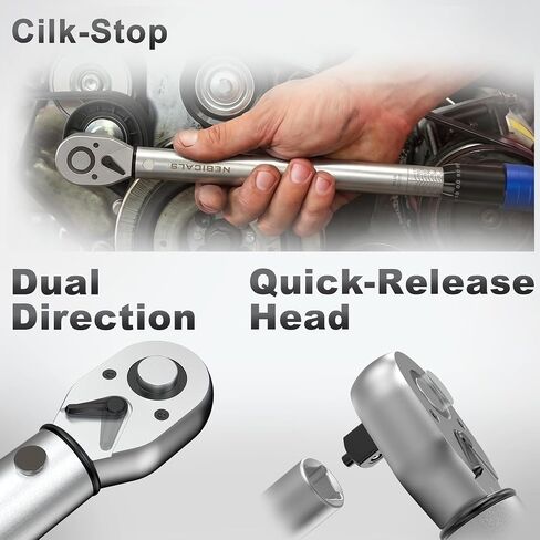 9PCS Torque Wrench Set 1/4 20-220 Inlb,3/8 5-45 &1/2 10-170 Ftlb,6 extension bar&adapter,±3% Accuracy,72 T,Dual Scale,Chrome plated, anti-rust,not scratch&wear-resistant than Black,DIY,car,bike&truck in Kuwait