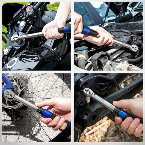 9PCS Torque Wrench Set 1/4 20-220 Inlb,3/8 5-45 &1/2 10-170 Ftlb,6 extension bar&adapter,±3% Accuracy,72 T,Dual Scale,Chrome plated, anti-rust,not scratch&wear-resistant than Black,DIY,car,bike&truck in Kuwait