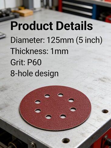 10 PCS 5-Inch Sanding Discs – #60 Hook & Loop Sandpaper for Woodworking, Metal Refinishing, Compatible with Power Sanders, Surface Smoothing & Paint Prep in Kuwait