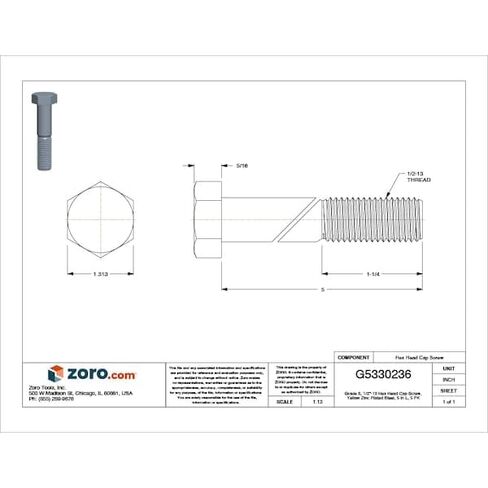 Grade 8, 1/2"-13 Hex Head Cap Screw, Zinc Yellow Steel, 5 in L, 5 PK - 1 Each in Kuwait