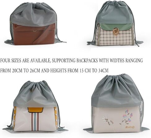 4pcs ​Drawstring Dust Bags with Clear Window, Grey Dust Covers for Handbags Purses Storage, 4 Sizes Travel Organizer​, Grey in Kuwait