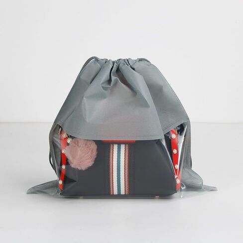 4pcs ​Drawstring Dust Bags with Clear Window, Grey Dust Covers for Handbags Purses Storage, 4 Sizes Travel Organizer​, Grey in Kuwait